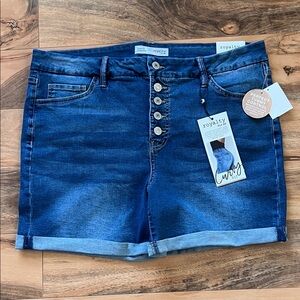 Tummy Control Denim Shorts Curvy High Rise 14W Button Fly Royalty NWT